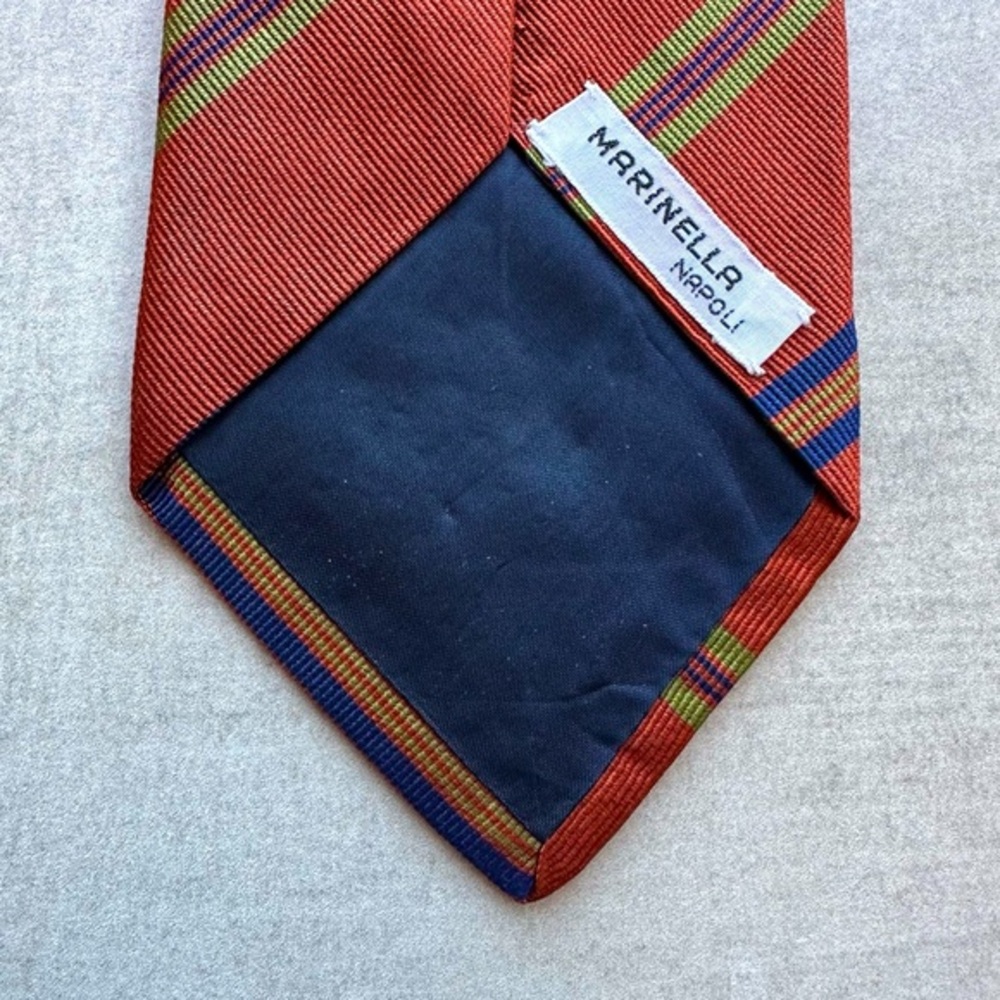 E. Marinella Classic Orange Blue Green Rep Striped Silk Tie